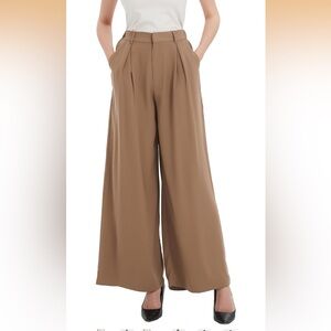 Tronjori Tan Taupe Super Wide-Leg Flowy Women's Pants